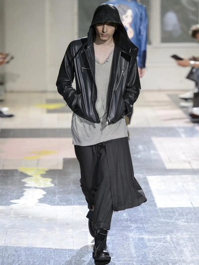 Shop Yohji Yamamoto Men's Black Hooded Leather Jacket In Runway Piece