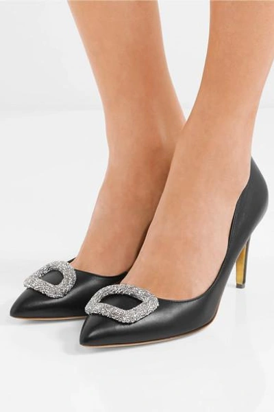 Shop Rupert Sanderson Nada Swarovski Crystal-embellished Leather Pumps In Black