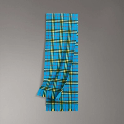 Shop Burberry Check Cashmere Scarf In Bright Sky Blue