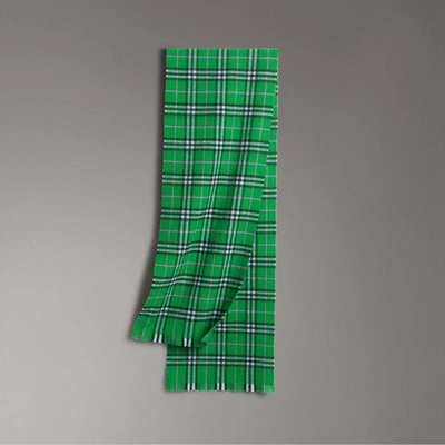 Shop Burberry Check Cashmere Scarf In Bright Grass Green