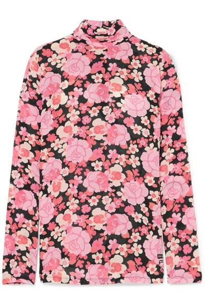 Prada Floral print Silk blend Georgette Turtleneck Top ModeSens