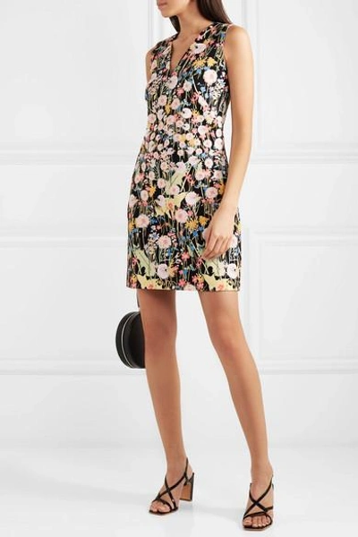 Shop Peter Pilotto Floral-print Cady Mini Dress In Black