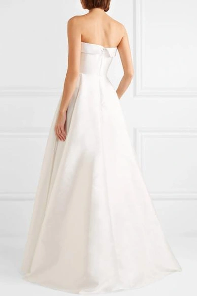 Shop Alexis Mabille Bow-detailed Embellished Satin-twill Gown In White