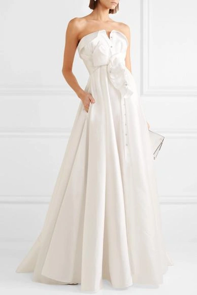 Shop Alexis Mabille Bow-detailed Embellished Satin-twill Gown In White