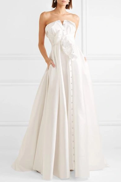 Shop Alexis Mabille Bow-detailed Embellished Satin-twill Gown In White