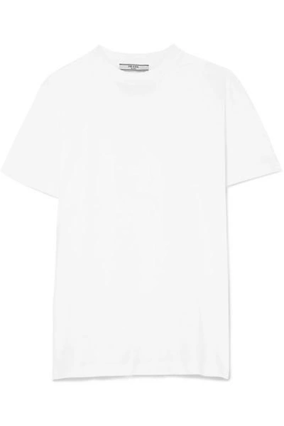 Shop Prada Appliquéd Cotton-jersey T-shirt In White