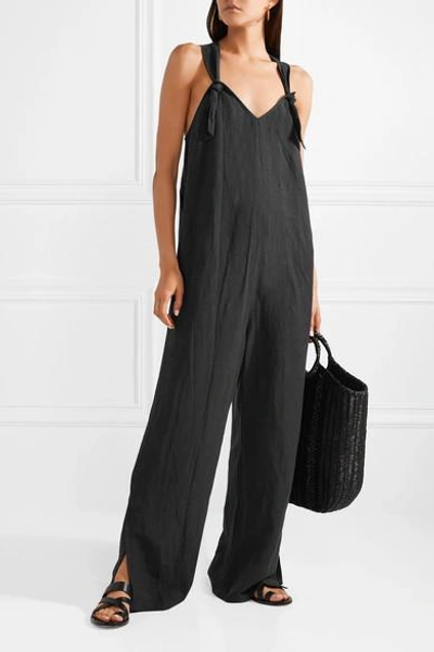 Shop Hatch Noa Linen-blend Jumpsuit In Black