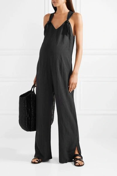 Shop Hatch Noa Linen-blend Jumpsuit In Black