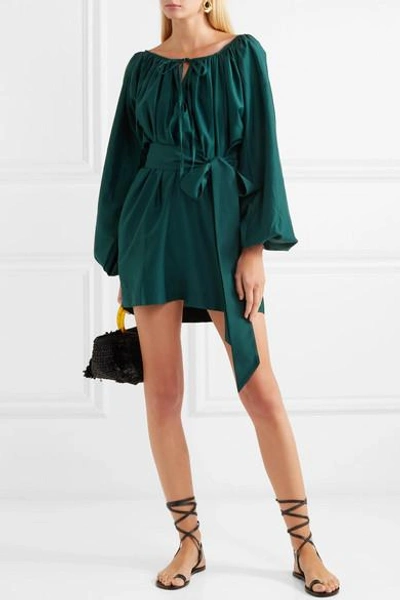 Shop Kalita Pegasus Cotton And Silk-blend Mini Dress In Emerald