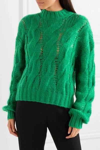 Shop Prada Cable-knit Mohair-blend Sweater In Green