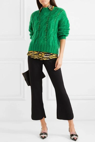 Shop Prada Cable-knit Mohair-blend Sweater In Green