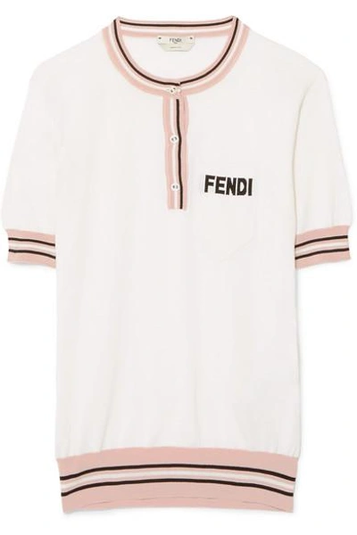 Shop Fendi Striped Silk Top In White