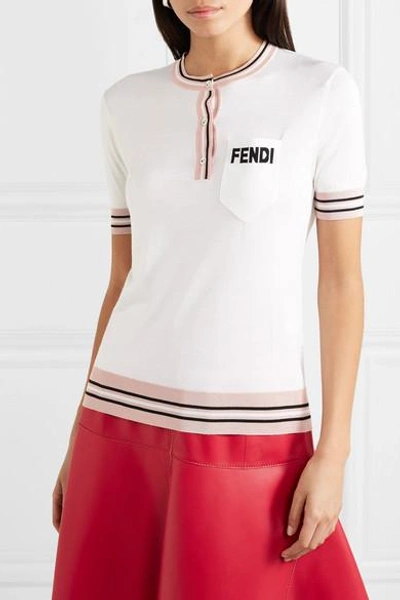 Shop Fendi Striped Silk Top In White