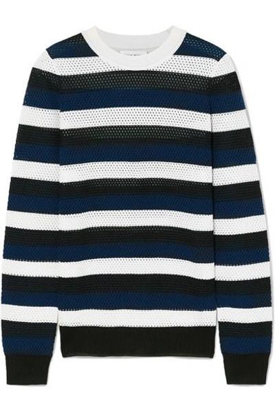 Shop Sonia Rykiel Striped Open-knit Wool-blend Top In Blue
