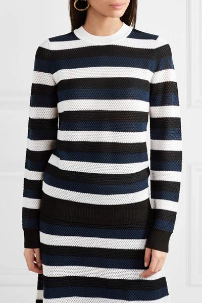 Shop Sonia Rykiel Striped Open-knit Wool-blend Top In Blue