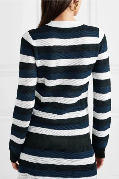 Shop Sonia Rykiel Striped Open-knit Wool-blend Top In Blue