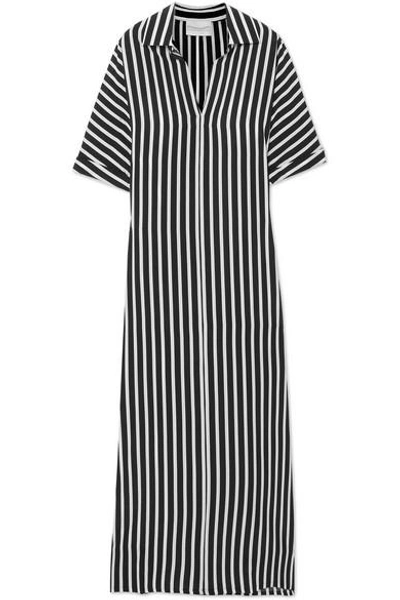 Shop Marie France Van Damme Striped Silk Crepe De Chine Kaftan In Black