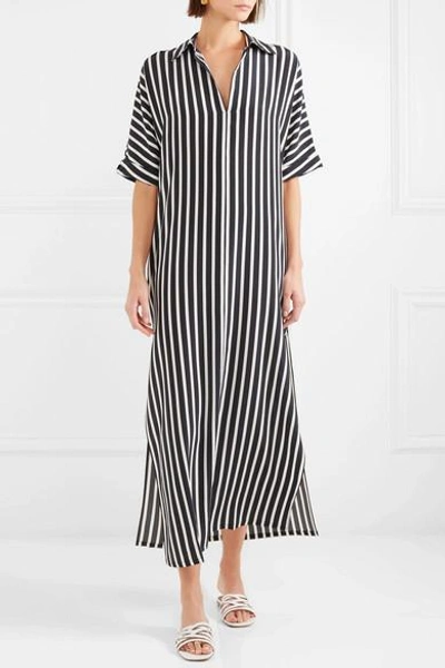 Shop Marie France Van Damme Striped Silk Crepe De Chine Kaftan In Black