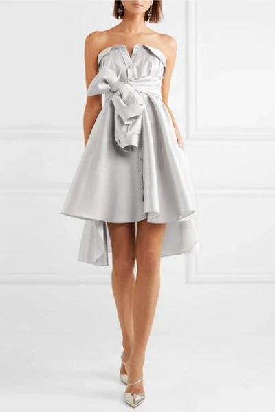 Shop Alexis Mabille Bow-detailed Embellished Duchesse-satin Mini Dress In Platinum