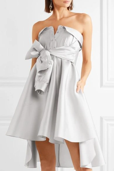 Shop Alexis Mabille Bow-detailed Embellished Duchesse-satin Mini Dress In Platinum