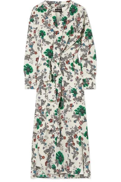 Shop Isabel Marant Calypso Floral-print Silk-blend Crepe De Chine Wrap Dress In Ecru