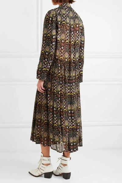 Shop Chloé Pleated Printed Georgette Midi Dress In Black