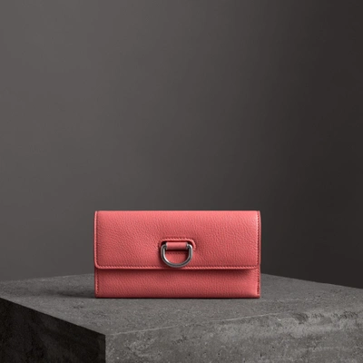 Shop Burberry D-ring Grainy Leather Continental Wallet In Bright Coral Pink