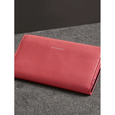 Shop Burberry D-ring Grainy Leather Continental Wallet In Bright Coral Pink