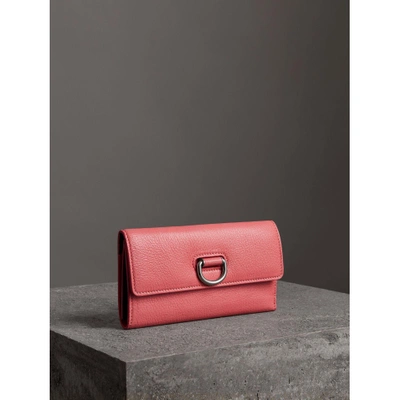 Shop Burberry D-ring Grainy Leather Continental Wallet In Bright Coral Pink