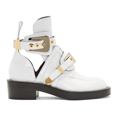 Shop Balenciaga White Leather Buckle Boots In 9000 White