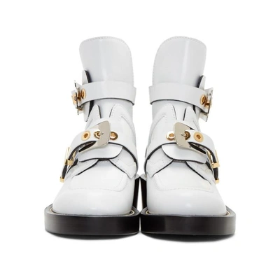 Shop Balenciaga White Leather Buckle Boots In 9000 White