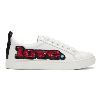 Shop Marc Jacobs White Love Embellished Empire Sneakers In 101 Wht Mul