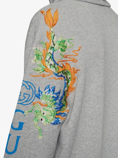 Shop Gucci Logo Sweatshirt With Dragon In Grey