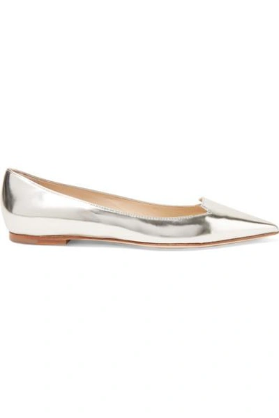 Shop Jimmy Choo Attila Mirrored-leather Point-toe Flats In Silver