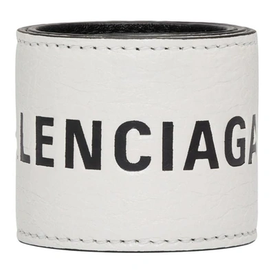 Shop Balenciaga White Leather Cycle Bracelet In 9060 Wht/bl
