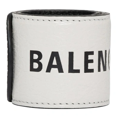 Shop Balenciaga White Leather Cycle Bracelet In 9060 Wht/bl