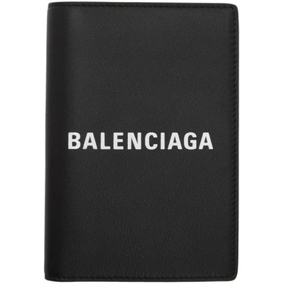 Shop Balenciaga Black Logo Everyday Passport Holder In 1000 Blk/wh