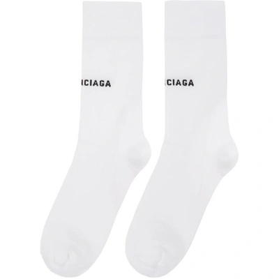 Shop Balenciaga White Tight Logo Socks In 9060 Wht/bl