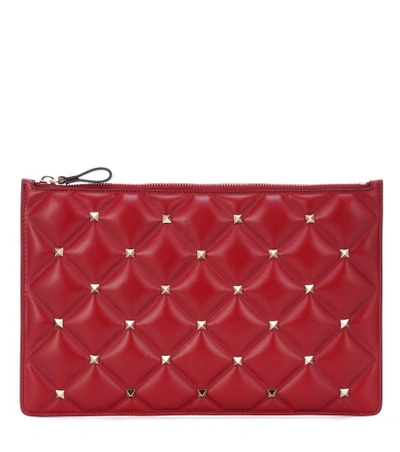 Shop Valentino Candystud Leather Pouch In Red