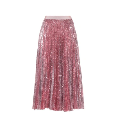 Shop Msgm Pleated Sequinned Skirt In Pink