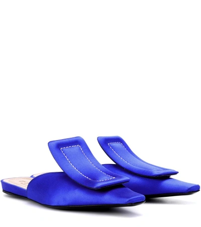 Shop Marni Satin Slippers In Blue