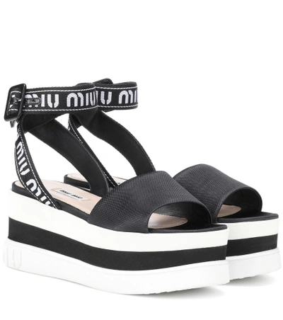 Shop Miu Miu Platform Sandals In Black