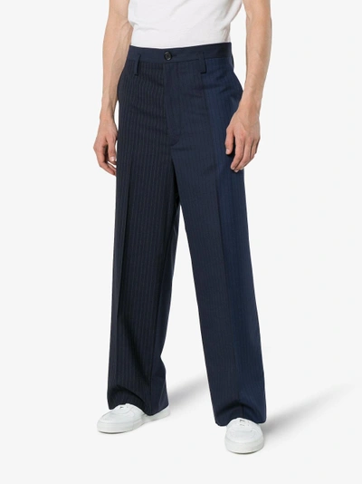 Shop Marni Pinstripe Two-tone Trousers In Blue