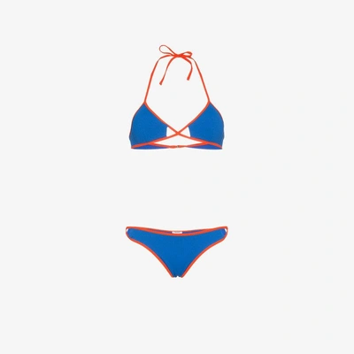 Shop Ack Linea Contrast String Bikini In Blue