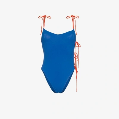 Shop Ack Tintarella Side Tie Swimsuit In Blue