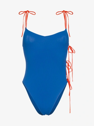 Shop Ack Tintarella Side Tie Swimsuit In Blue