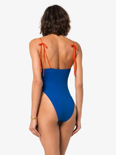 Shop Ack Tintarella Side Tie Swimsuit In Blue