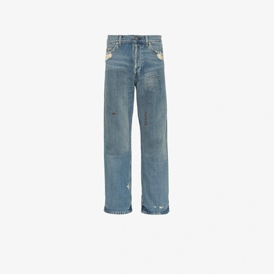 Shop Gucci Distressed Patchwork Jeans In Blue