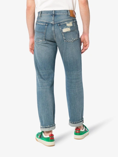 Shop Gucci Distressed Patchwork Jeans In Blue
