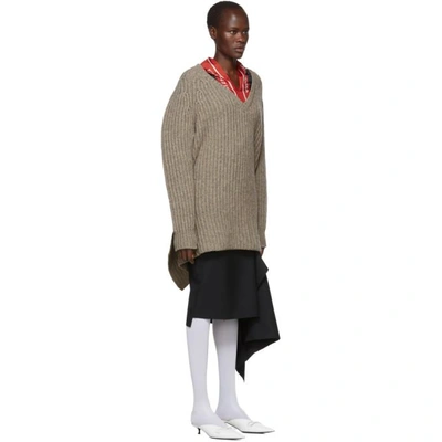 Balenciaga V Neck Wool Knit Sweater W/ Scarf In Taupe Grey | ModeSens